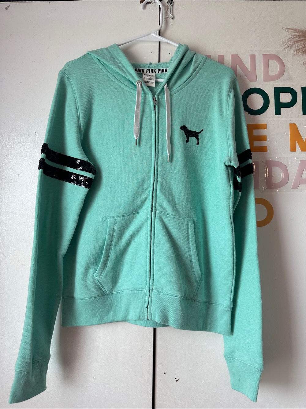 Vintage Victoria's Secret PINK Mint Green Logo Zip Hoodie